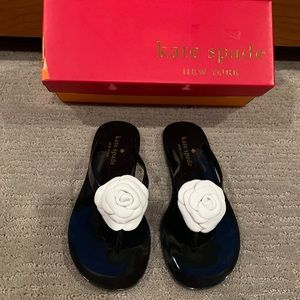 Kate Spade, leather rose, black jelly sandal